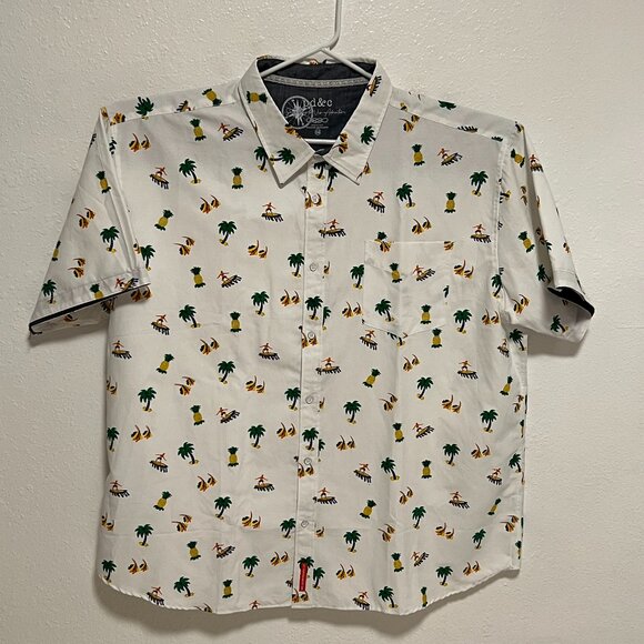 pd&c Shirt Short Sleeve Button Up Casual Summer Pineapple White Men's size 4X - Picture 2 of 6